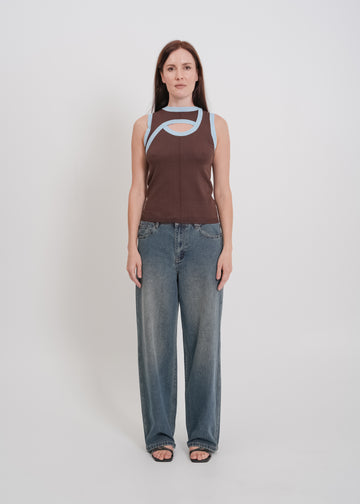 Tashi Knit Tank / Chocolate-Baby Blue