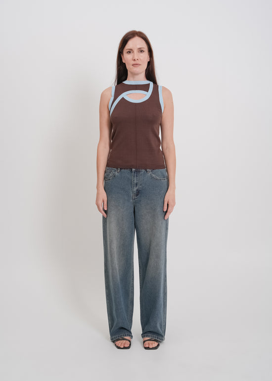 Tashi Knit Tank / Chocolate-Baby Blue
