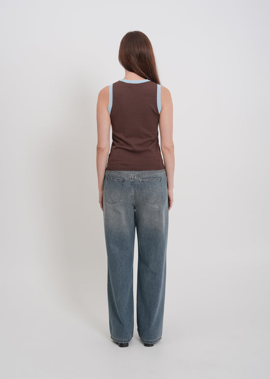Tashi Knit Tank / Chocolate-Baby Blue