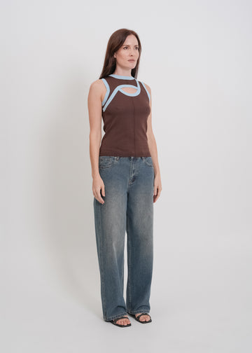 Tashi Knit Tank / Chocolate-Baby Blue