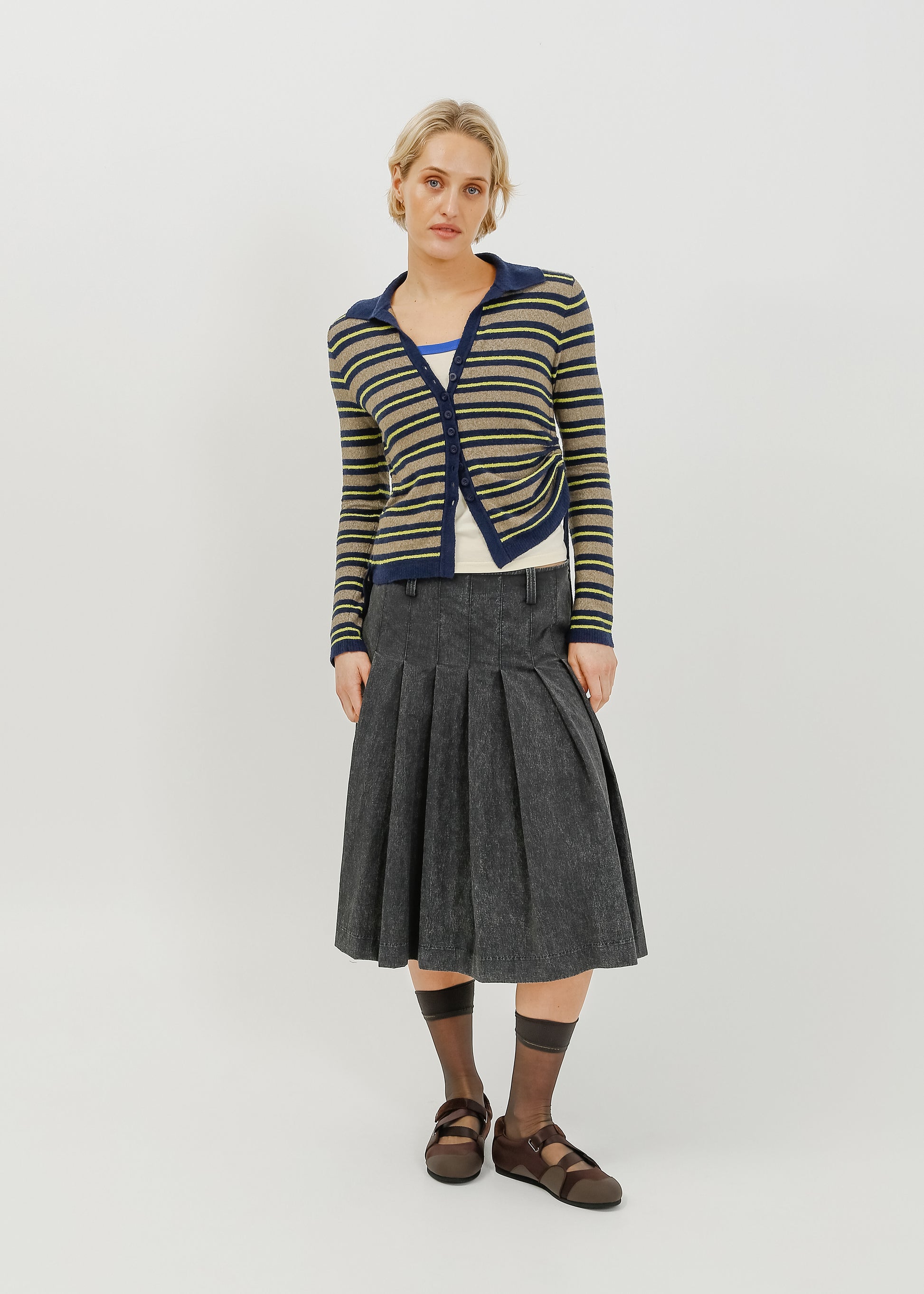 Dune Knit Cardi / Navy-Khaki-Lemon - 
Navy Khaki Lemon (image 1)