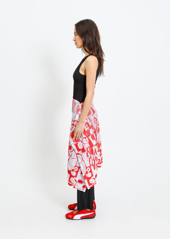 ROSE NOLAN PLEAT SCARF / WHITE-RED