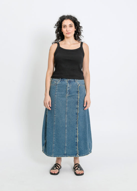 JONAH DENIM SKIRT / INDIGO GREEN WASH