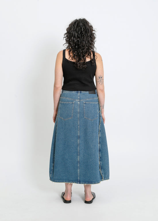 JONAH DENIM SKIRT / INDIGO GREEN WASH
