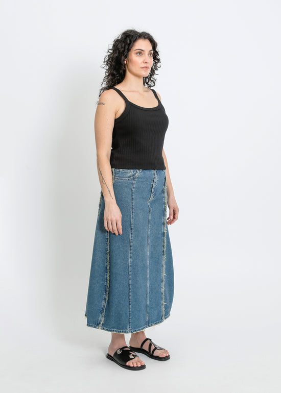 JONAH DENIM SKIRT / INDIGO GREEN WASH