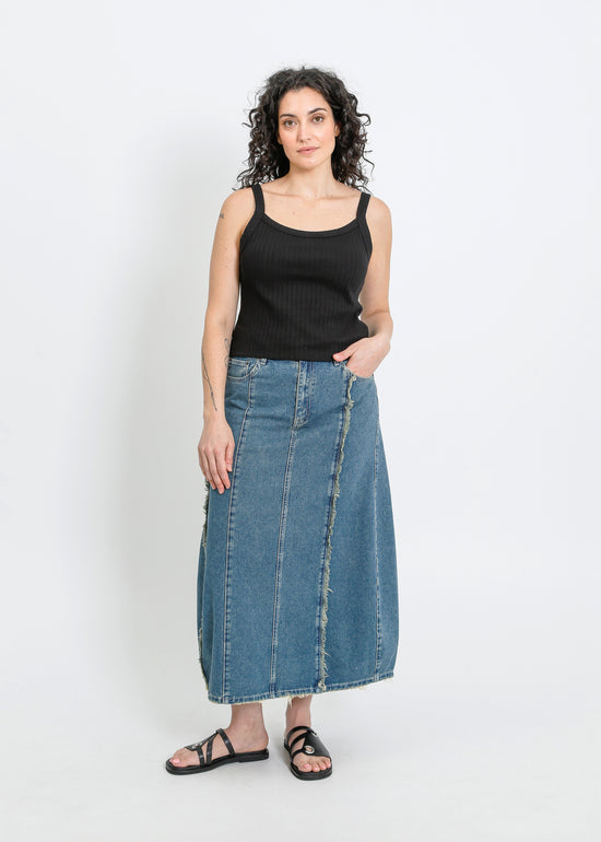 JONAH DENIM SKIRT / INDIGO GREEN WASH