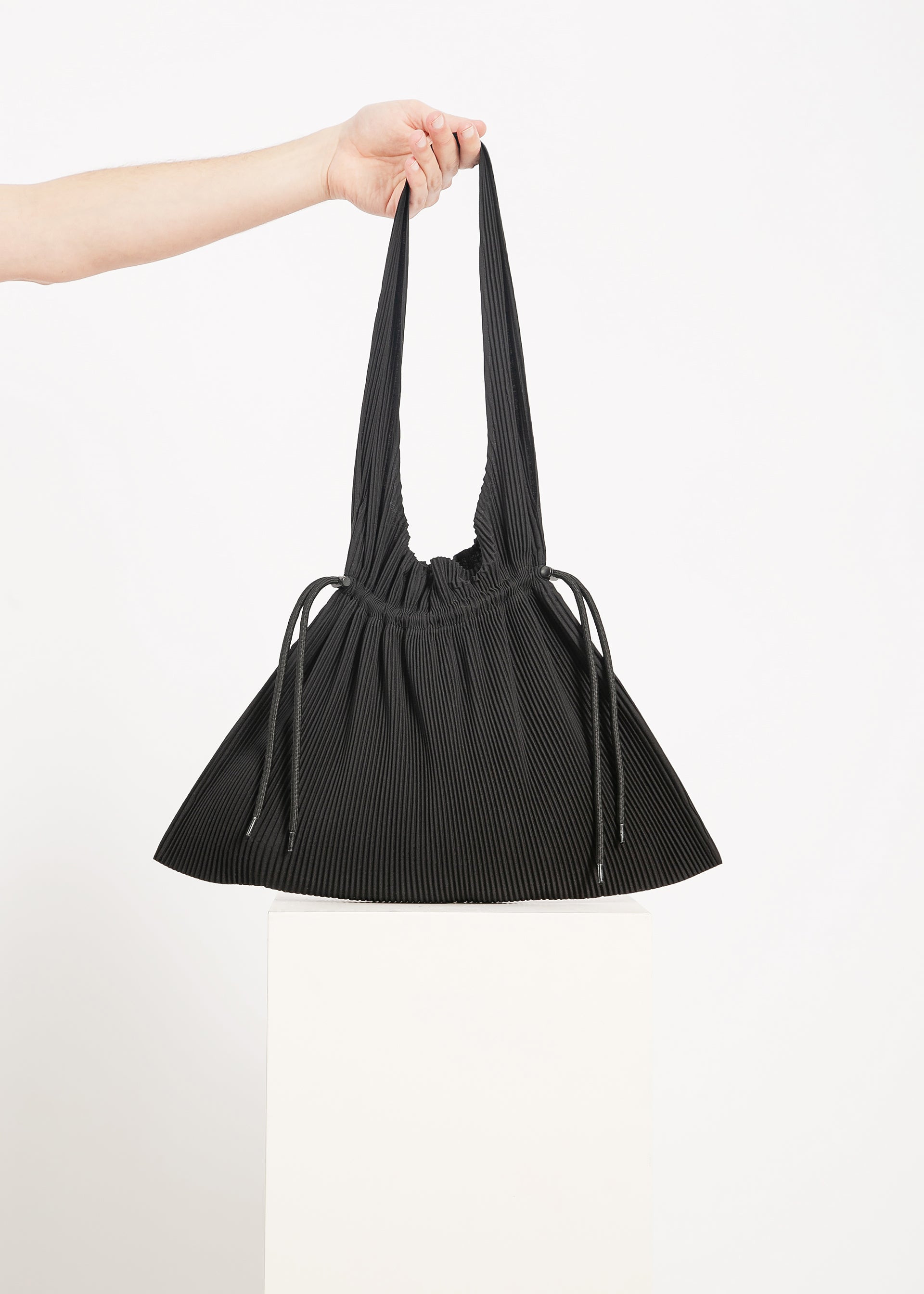 Black Slouchy Pleated Tote Bag