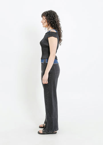 ANGEL PLEAT TOP / BLACK-TEAL