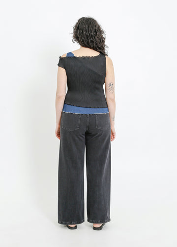 ANGEL PLEAT TOP / BLACK-TEAL