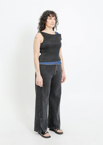 ANGEL PLEAT TOP / BLACK-TEAL