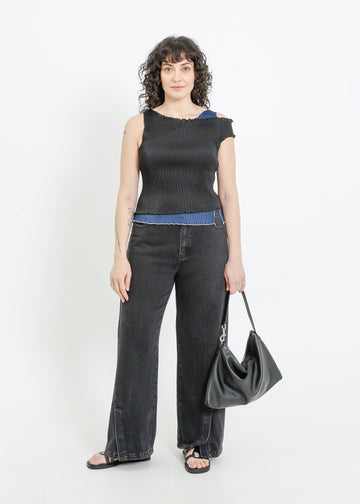 ANGEL PLEAT TOP / BLACK-TEAL