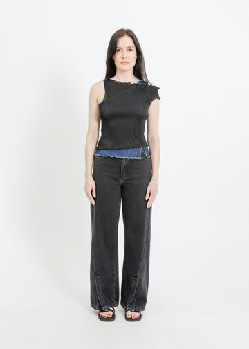 ANGEL PLEAT TOP / BLACK-TEAL