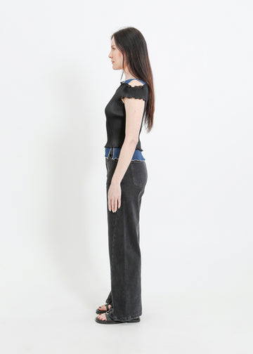 ANGEL PLEAT TOP / BLACK-TEAL