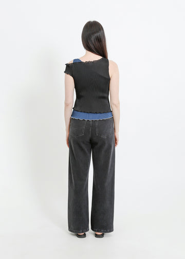 ANGEL PLEAT TOP / BLACK-TEAL