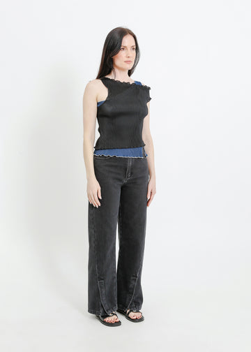 ANGEL PLEAT TOP / BLACK-TEAL