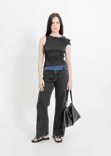 ANGEL PLEAT TOP / BLACK-TEAL