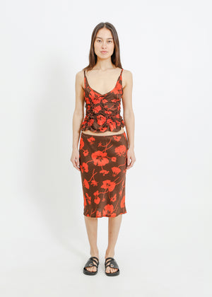 VAN SLIP SKIRT / FRAGILE BLOOMS - CHOCOLATE-POPPY