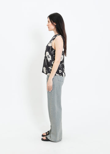 ALESSI TOP / FRAGILE BLOOMS - BLACK-CREAM