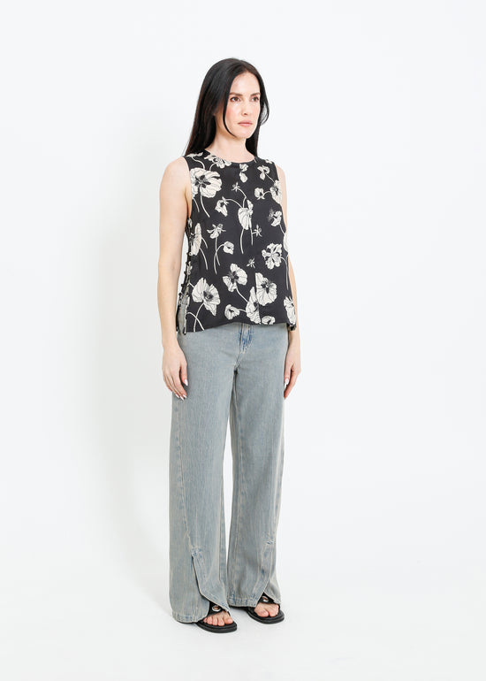 ALESSI TOP / FRAGILE BLOOMS - BLACK-CREAM