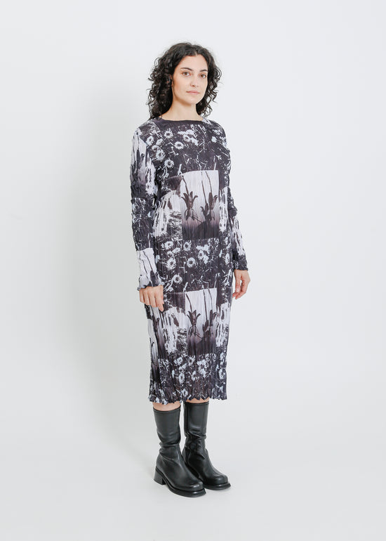 ROONEY PLEAT DRESS / BLACK-WHITE
