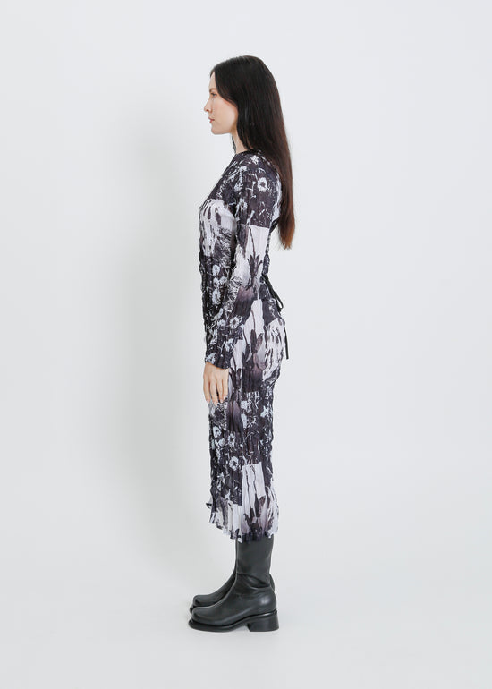 ROONEY PLEAT DRESS / BLACK-WHITE