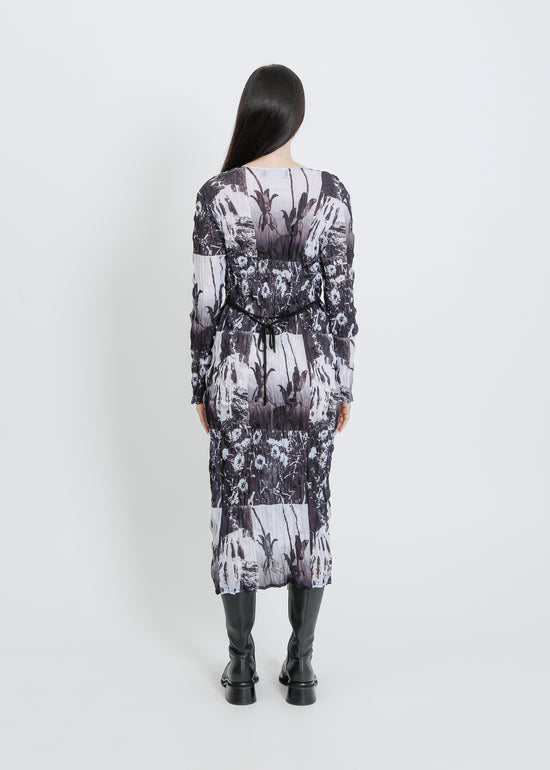 ROONEY PLEAT DRESS / BLACK-WHITE