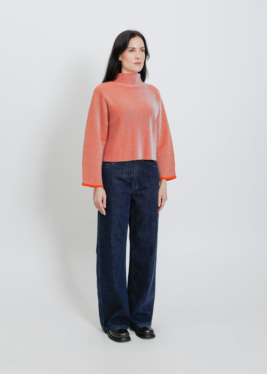 BONNIE KNIT SWEAT / ORANGE-PALE BLUE