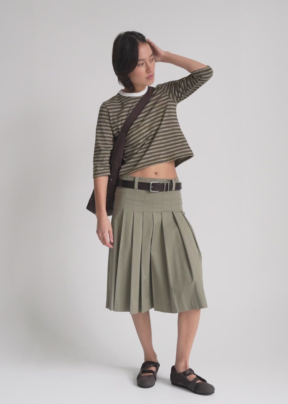 Gwyneth 3/4 Sleeve Tee / Khaki-White - 
Khaki White (image 2)