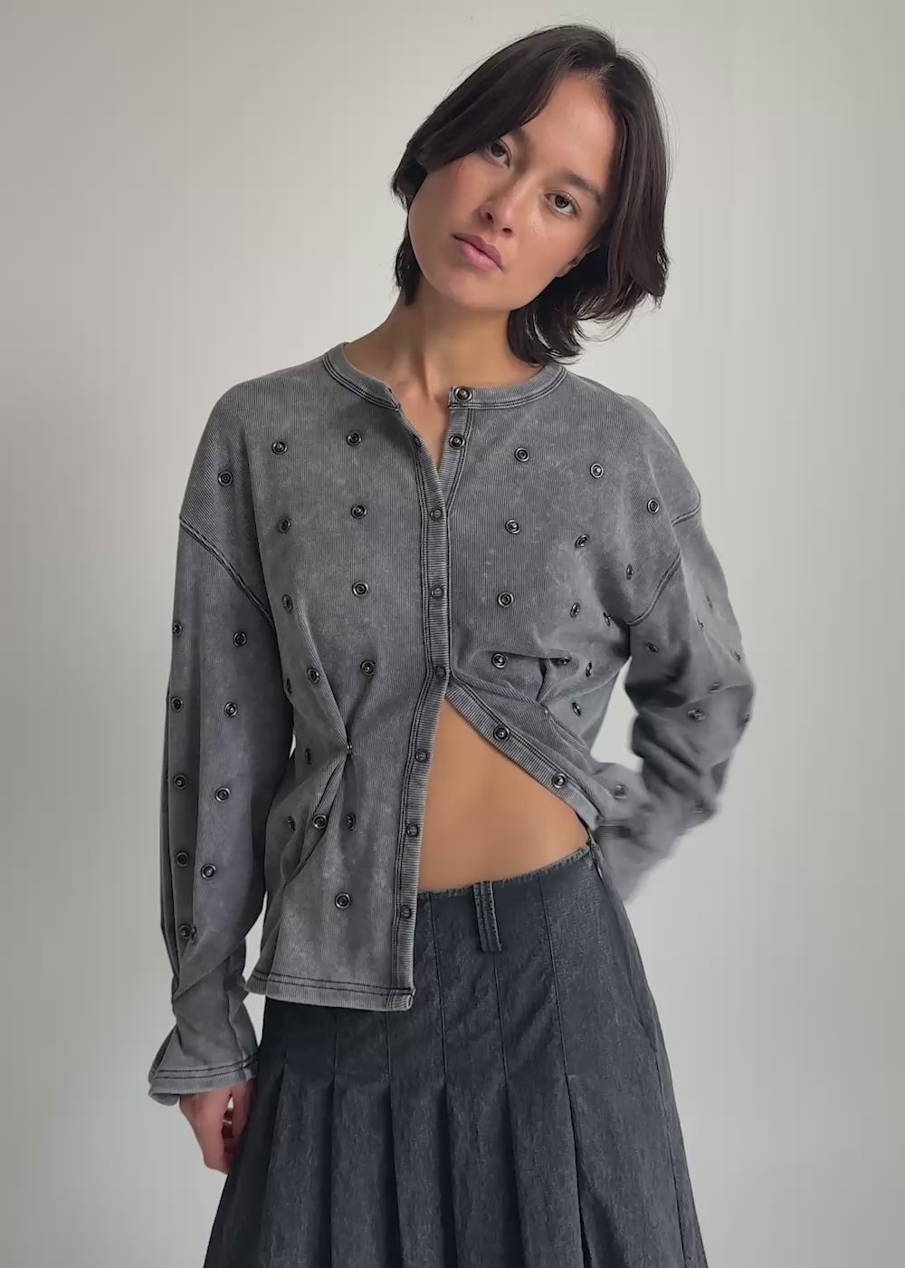 Enid Jersey Cardigan / Washed Grey - 
Washed Grey (image 2)